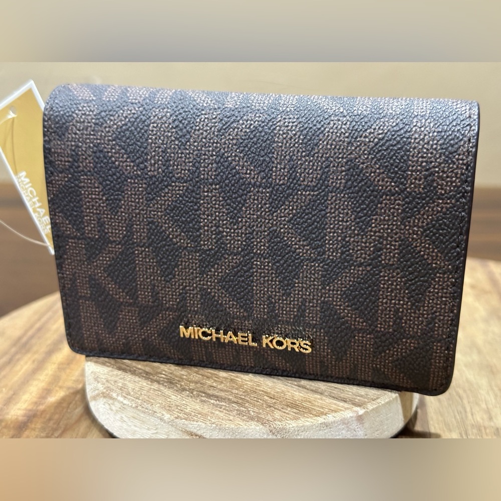 MICHAEL KORS Jet Set BRN MD SLIM WALLET 38R4GJ6F2B PALE PEANUT MSRP $98 NWT - Picture 5 of 13